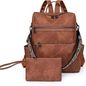 Waterproof PU Leather Backpack Women Anti-Theft Multi-Purpose Shoulder Bag